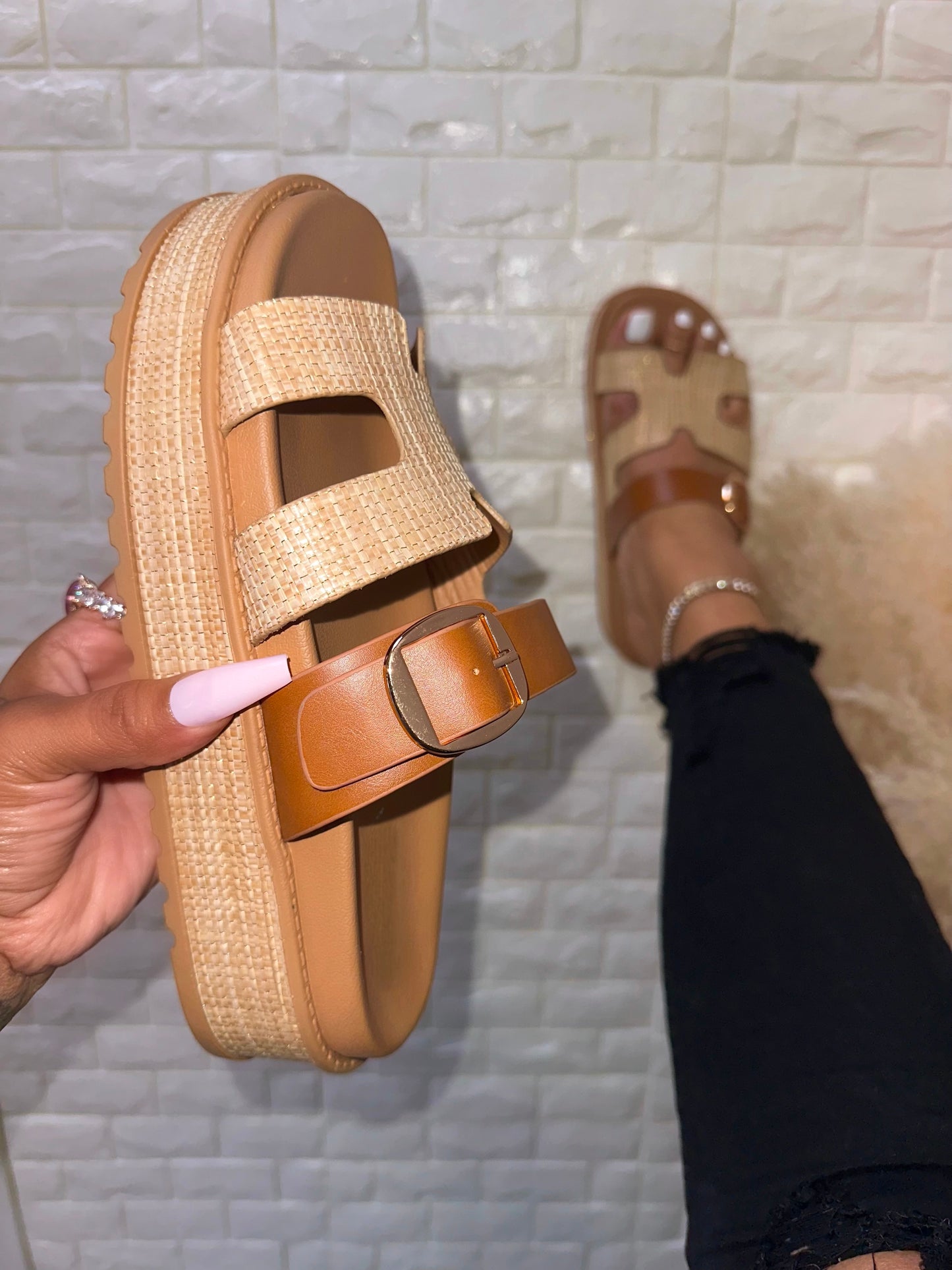 Tracy Platform Sandal - Beige/Raffia (Wide Friendly)