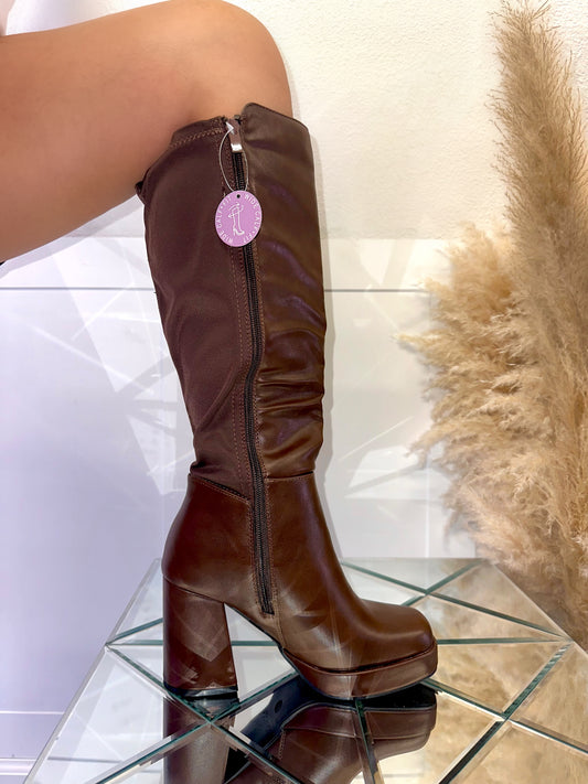 Kalani Wide Calf Boot - Brown (Wide Fit)