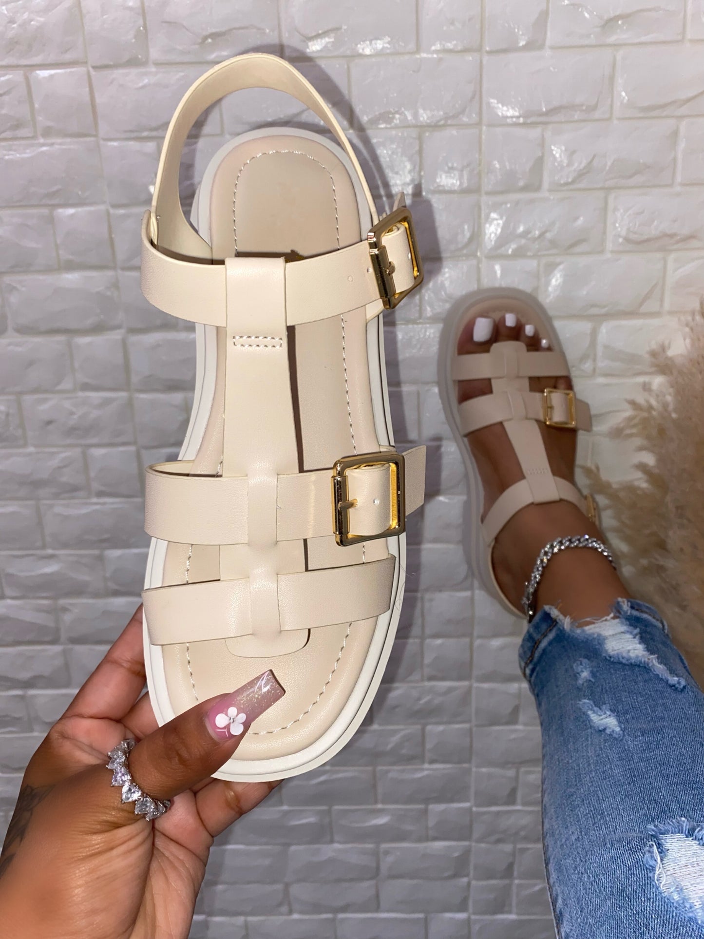 Dilia Platform Sandal - Beige (Wide Friendly)