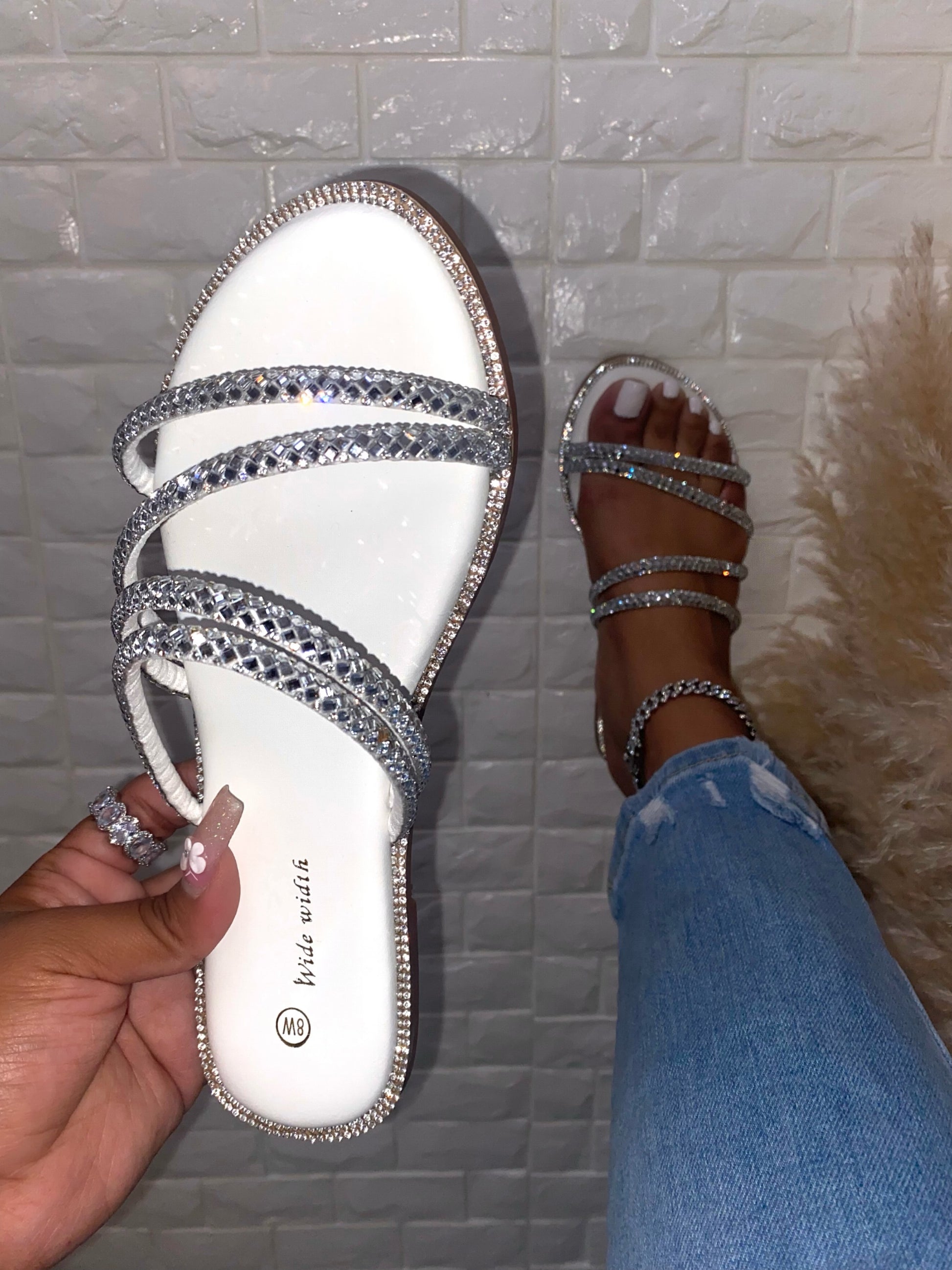Gabby Sandal White (Wide Width)